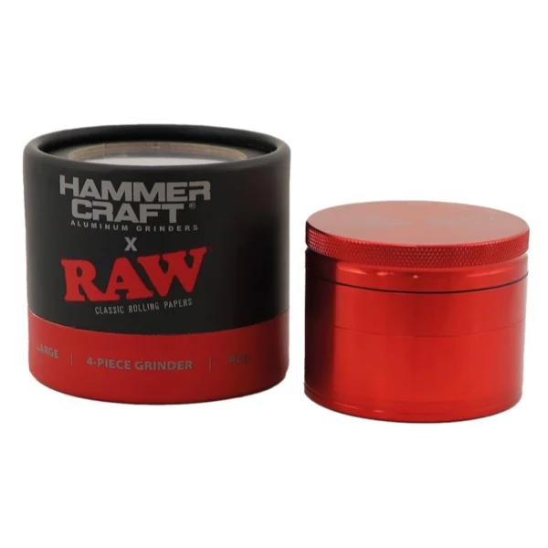 Aluminum Grinder 60mm - 4 Parts - RAW x Hammer Craft - Red